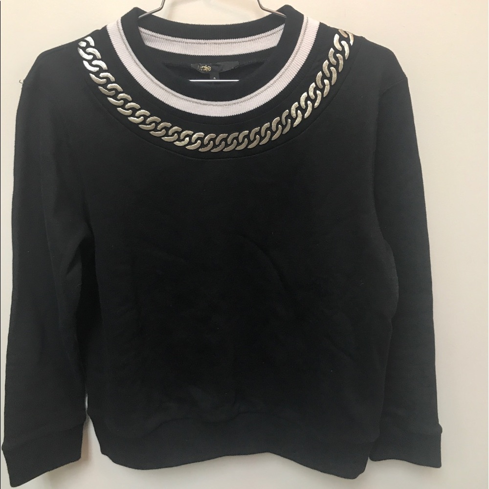 Maje black sweater with silver chain collar